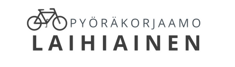 Kuvassa valkoisella pohjalla polkupyörä ja sen jälkeen teksti PYÖRÄKORJAAMO. Näiden alla teksti LAIHIAINEN.